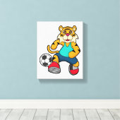 Tijger als voetbalspeler met Voetbal Canvas Afdruk (Insitu (Houten vloer))