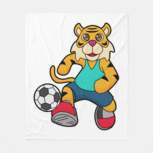 Tijger als voetbalspeler met Voetbal Fleece Deken