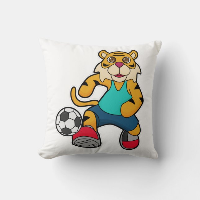 Tijger als voetbalspeler met Voetbal Kussen (Voorkant)