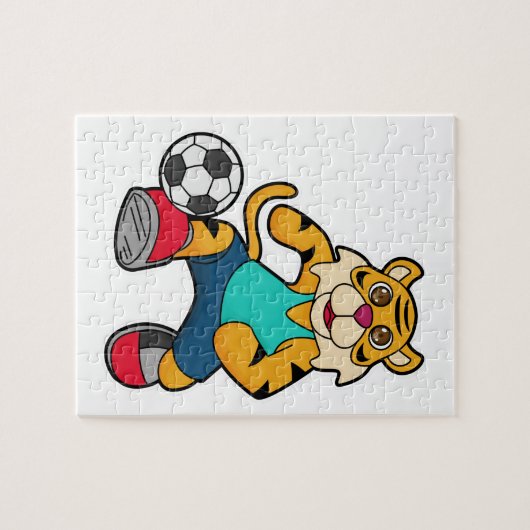 Tijger als voetbalspeler met Voetbal Legpuzzel (Horizontaal)