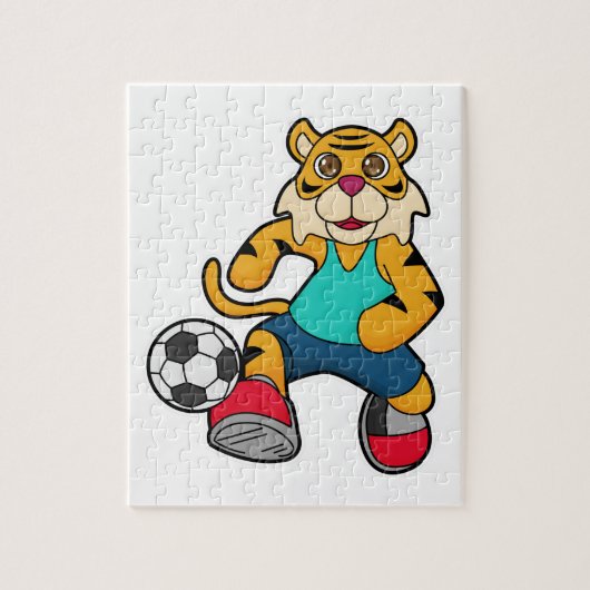Tijger als voetbalspeler met Voetbal Legpuzzel (Verticaal)