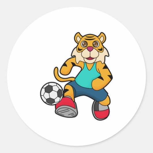 Tijger als voetbalspeler met Voetbal Ronde Sticker (Voorkant)