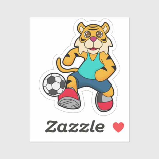 Tijger als voetbalspeler met Voetbal Sticker (Vel)