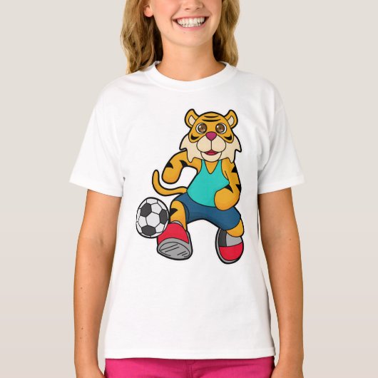 Tijger als voetbalspeler met Voetbal T-shirt (Voorkant)