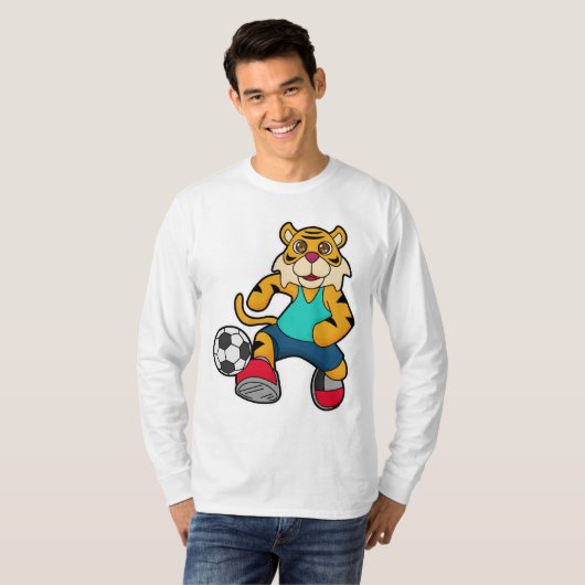 Tijger als voetbalspeler met Voetbal T-shirt (Voorkant volledig)
