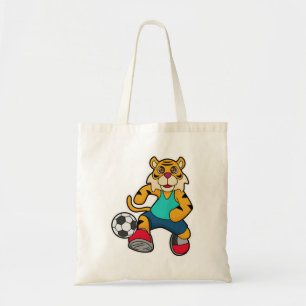 Tijger als voetbalspeler met Voetbal Tote Bag