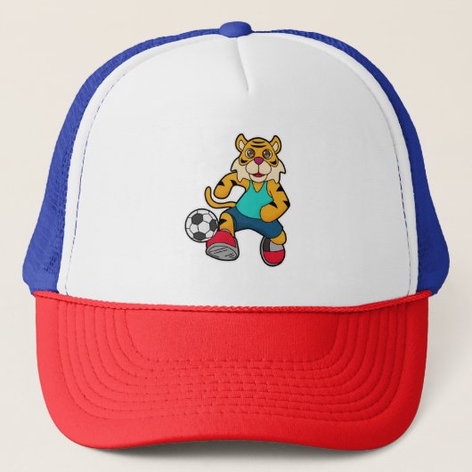 Tijger als voetbalspeler met Voetbal Trucker Pet (Voorkant)