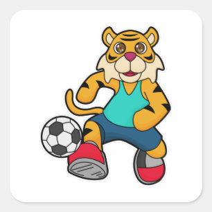 Tijger als voetbalspeler met Voetbal Vierkante Sticker