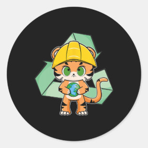 Tijger anime kat aarde dag ronde sticker