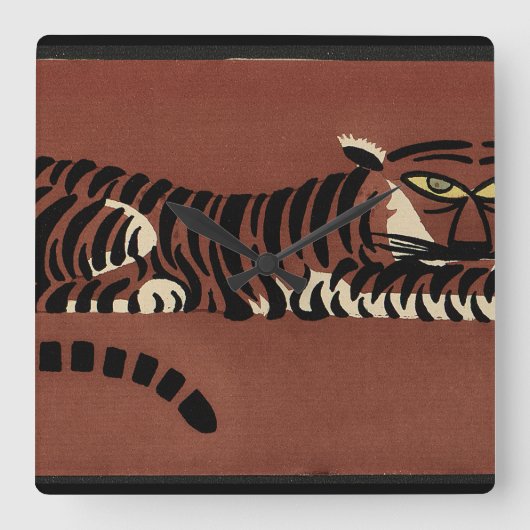 Tijger - Antiquarian, Colorful Book Illustration Vierkante Klok (Voorkant)