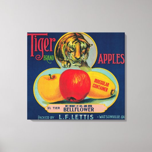 Tijger Apple Crate LabelWatsonville, CA Canvas Afdruk (Voorkant)