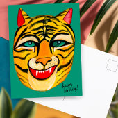 Tijger Aquarel Gelukkige Verjaardag Kleurrijk Lach Briefkaart