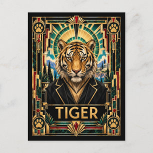 Tijger, Art Deco Wildlife Briefkaart