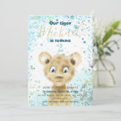 Tijger baby dier jongens verjaardagsfeest uitnodig aankondiging (Staand voorkant)
