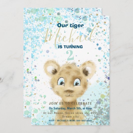 Tijger baby dier jongens verjaardagsfeest uitnodig aankondiging (Voorkant / Achterkant)