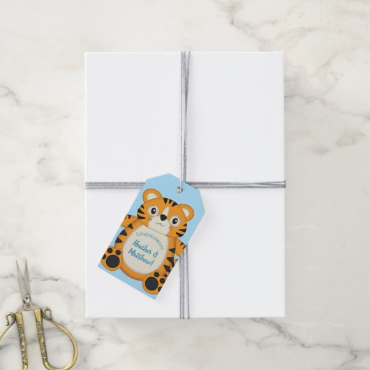 Tijger Baby shower Blue Cadeaulabel (Met Touw)