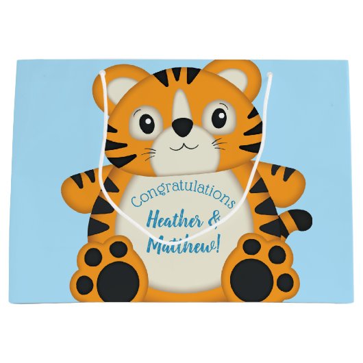 Tijger Baby shower Blue Groot Cadeauzakje (Voorkant)