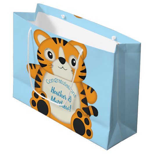 Tijger Baby shower Blue Groot Cadeauzakje (Voorkant Gekanteld)
