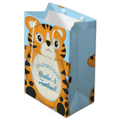 Tijger Baby shower Blue Medium Cadeauzakje (Voorkant Gekanteld)