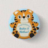Tijger Baby shower Blue Ronde Button 3,2 Cm (Voorkant)