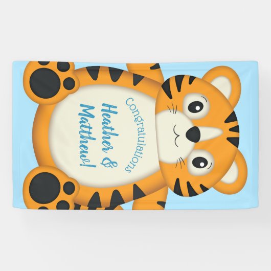 Tijger Baby shower Blue Spandoek (Horizontaal)