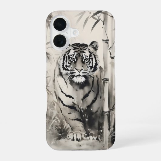 Tijger Bamboe Inkt Schildering iPhone 16 Hoesje (Achterkant)