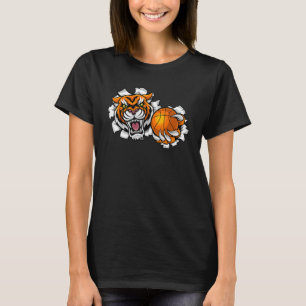 Tijger Basketbal Mascot Dierensport Team Design T-shirt
