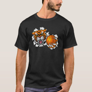 Tijger Basketbal Mascot Dierensport Team Design T-shirt