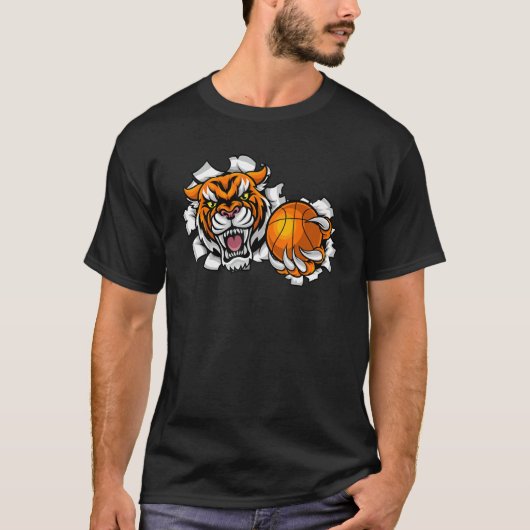 Tijger Basketbal Mascot Dierensport Team Design T-shirt (Voorkant)