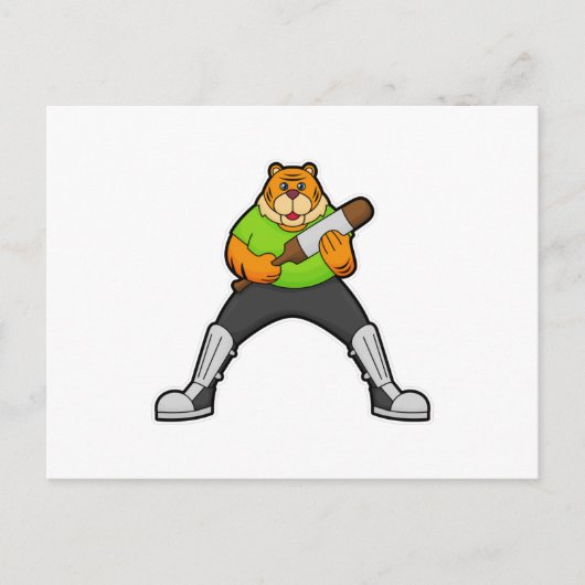 Tijger bij Cricket met cricketbat Briefkaart (Voorkant)
