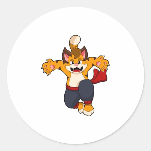 Tijger bij de vechtkunst Karate Ronde Sticker (Voorkant)