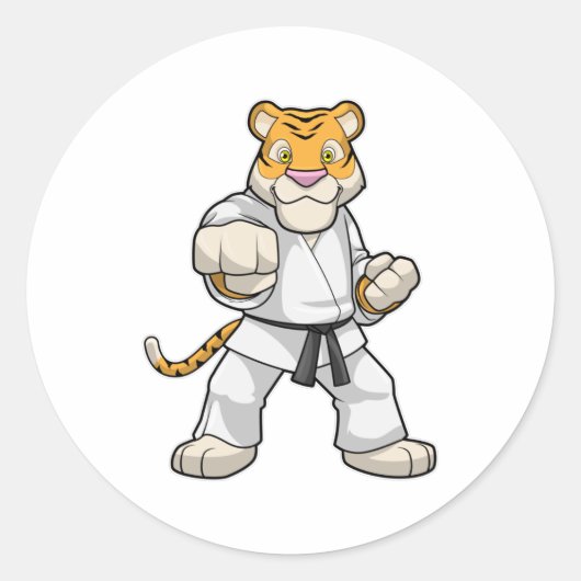 Tijger bij de vechtkunst Karate Ronde Sticker (Voorkant)