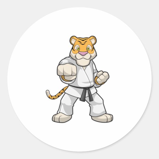 Tijger bij de vechtkunst Karate Ronde Sticker (Voorkant)