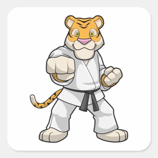 Tijger bij de vechtkunst Karate Vierkante Sticker (Voorkant)