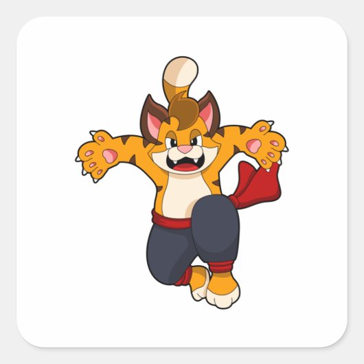 Tijger bij de vechtkunst Karate Vierkante Sticker (Voorkant)