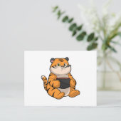 Tijger bij het eten met kom briefkaart (Staand voorkant)