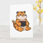 Tijger bij het eten met kom kaart (Gele Bloem)