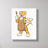 Tijger bij het Schilderen met Verf & Borstel Canvas Afdruk (Voorkant)