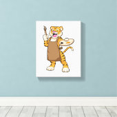 Tijger bij het Schilderen met Verf & Borstel Canvas Afdruk (Insitu (Houten vloer))