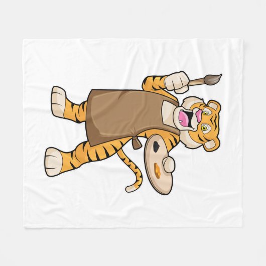 Tijger bij het Schilderen met Verf & Borstel Fleece Deken (Voorkant (Horizontaal))