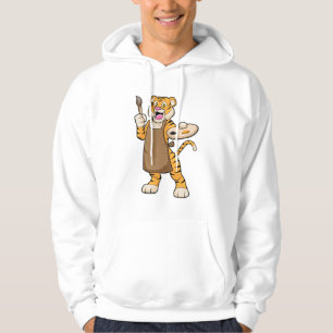 Tijger bij het Schilderen met Verf & Borstel Hoodie