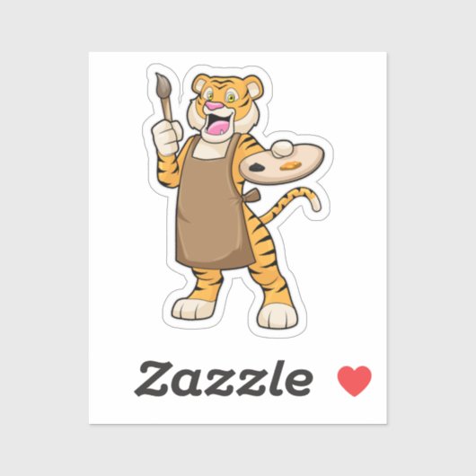 Tijger bij het Schilderen met Verf & Borstel Sticker (Vel)