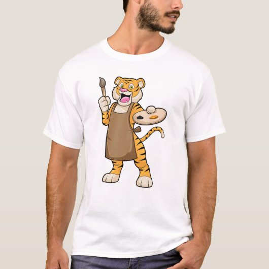Tijger bij het Schilderen met Verf & Borstel T-shirt (Voorkant)