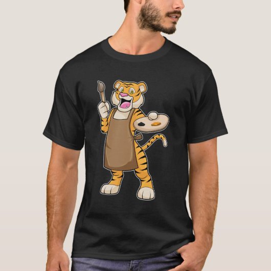 Tijger bij het Schilderen met Verf & Borstel T-shirt (Voorkant)