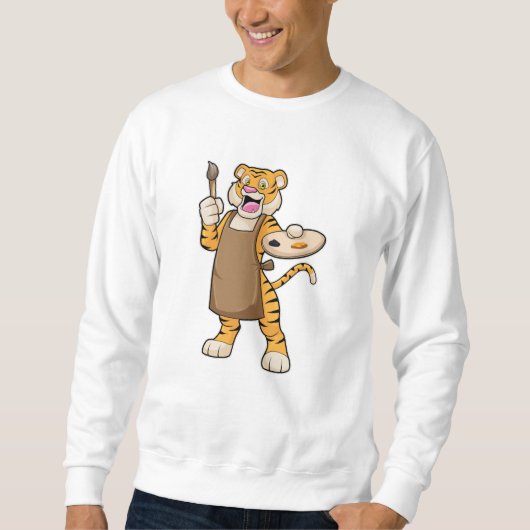 Tijger bij het Schilderen met Verf & Borstel Trui (Voorkant)