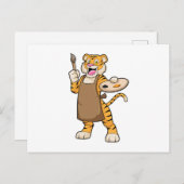 Tijger bij het Schilderen met Verf & Kwast Briefkaart (Voorkant / Achterkant)