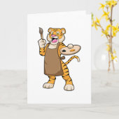 Tijger bij het Schilderen met Verf & Kwast Kaart (Gele Bloem)