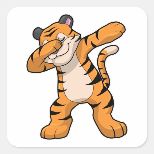 Tijger bij Hip Hop Dance Dab Vierkante Sticker (Voorkant)
