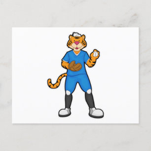 Tijger bij honkbal met honkbalhandschoen en Pet Briefkaart
