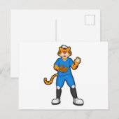 Tijger bij honkbal met honkbalhandschoen en pet briefkaart (Voorkant / Achterkant)